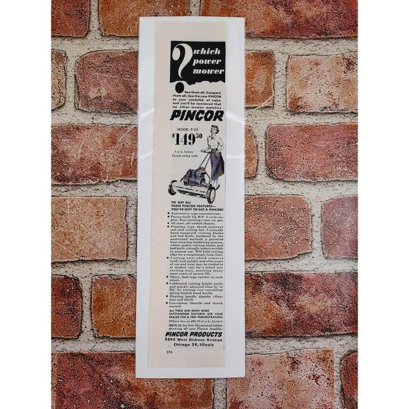 1950 Happy Housewife in Long Skirt Pushing‎ Large Power Lawn Mower Vtg Print Ad - Picture 3 of 6